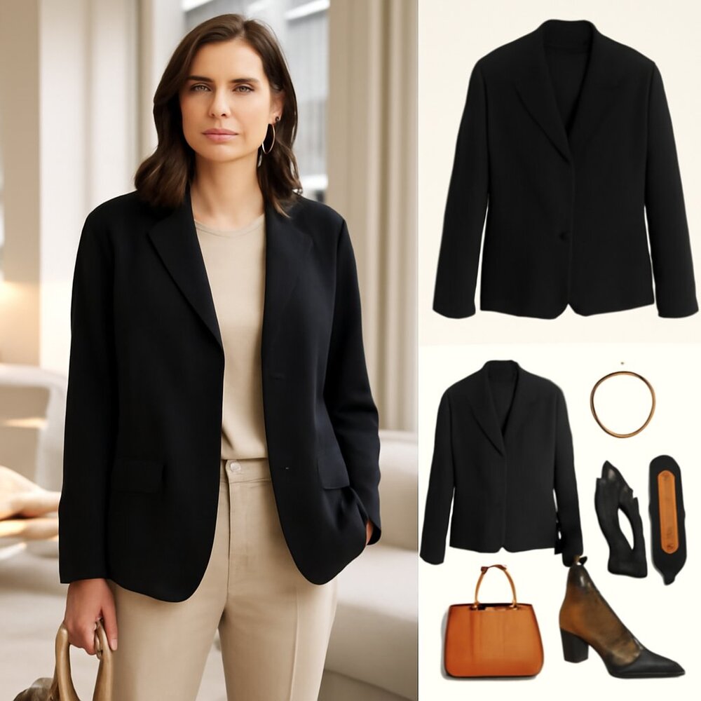 🌟 Timeless Elegance | Evan-Picone Woman Essentials Black Stretch Blazer 24W